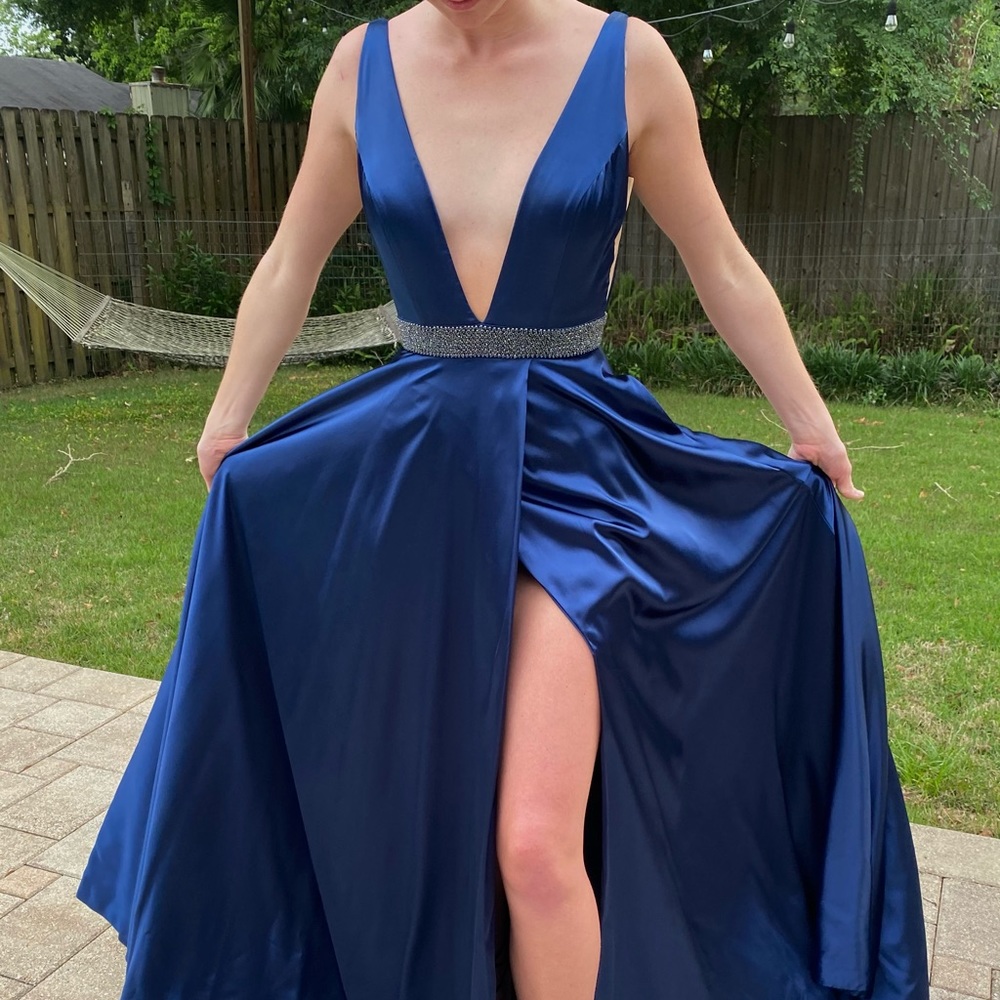blue low cut sherri hill dress!! - Picture 1 of 6